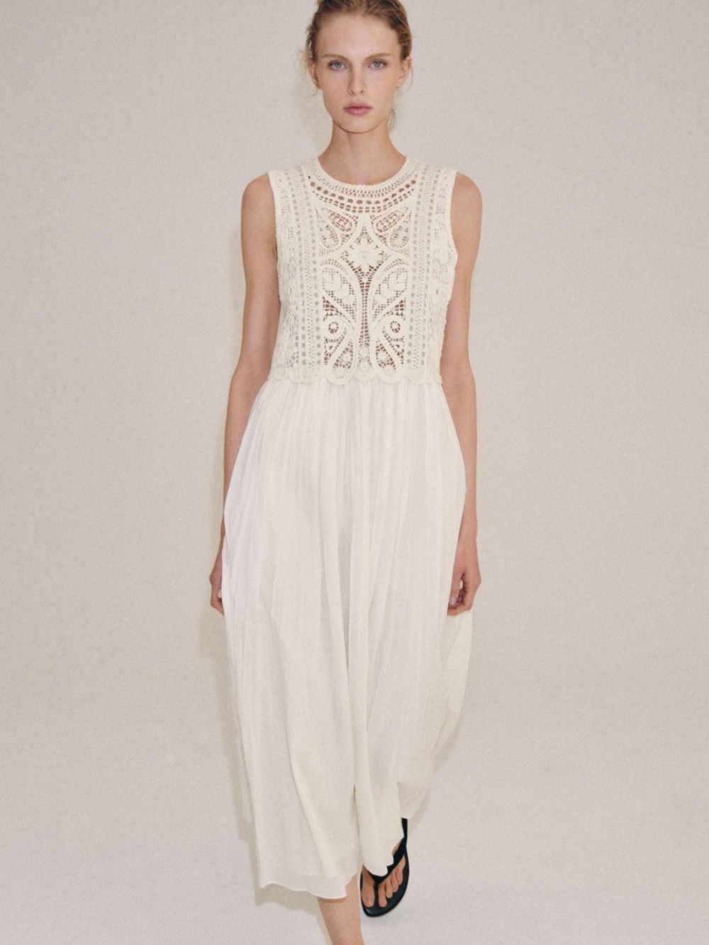 Zara Cream Crochet Bodice Maxi Dress